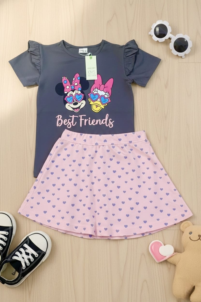Grey & Pink Skirt Set