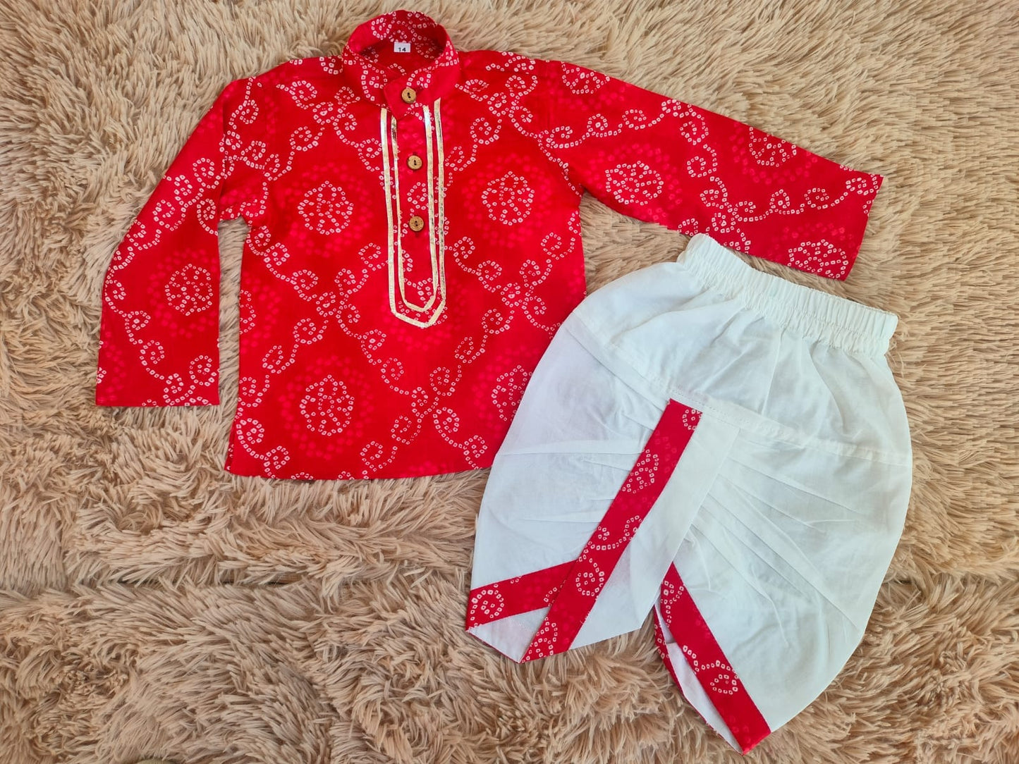 Red Bandhani Dhoti Set