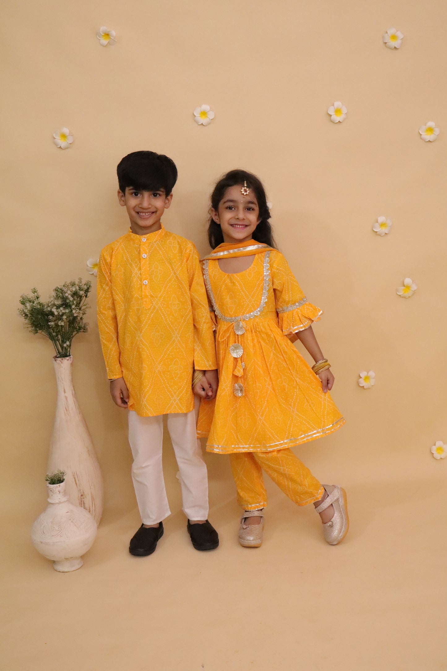 Yellow Bandhani Anarakali Dress