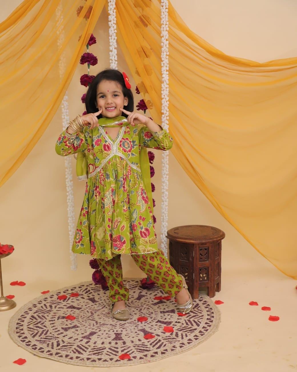 Aliya cut mehandi green colour dress