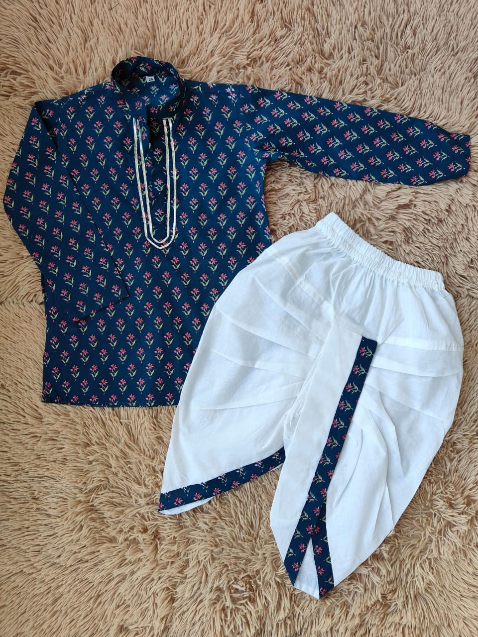 Blue Flower Print Dhoti Set