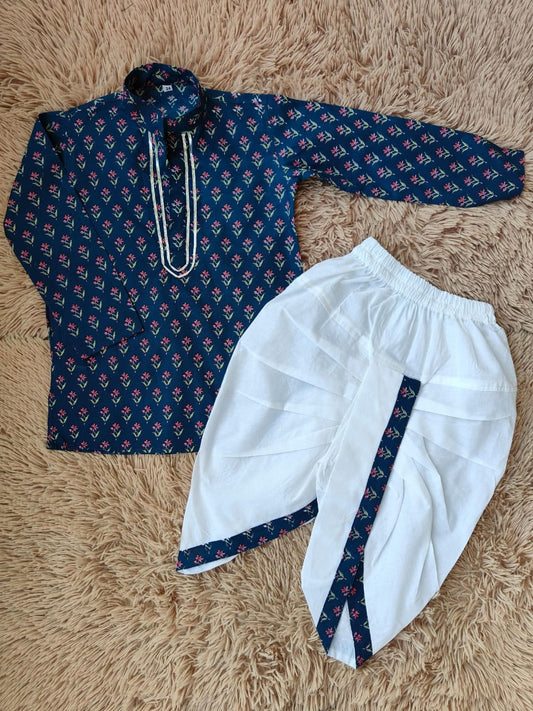 Blue Flower Print Dhoti Set