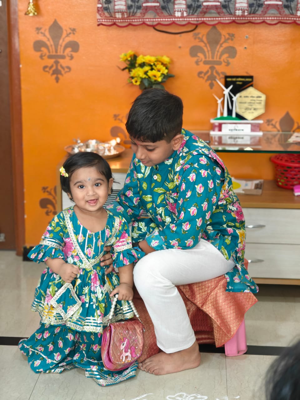 Blue Flower Print Sharara Set