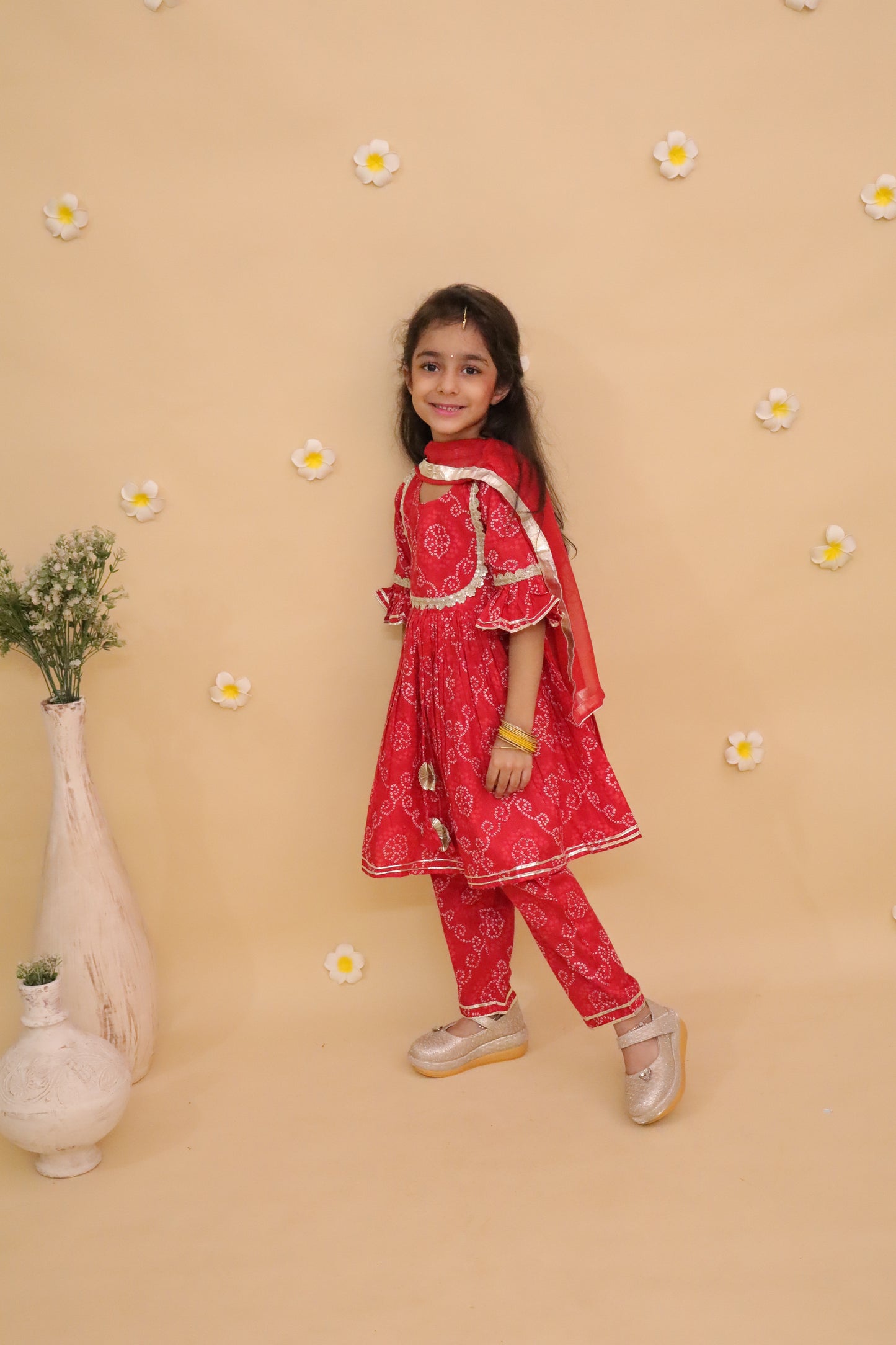Red Bandhani anarkali set