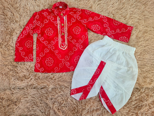 Red Bandhani Dhoti Set