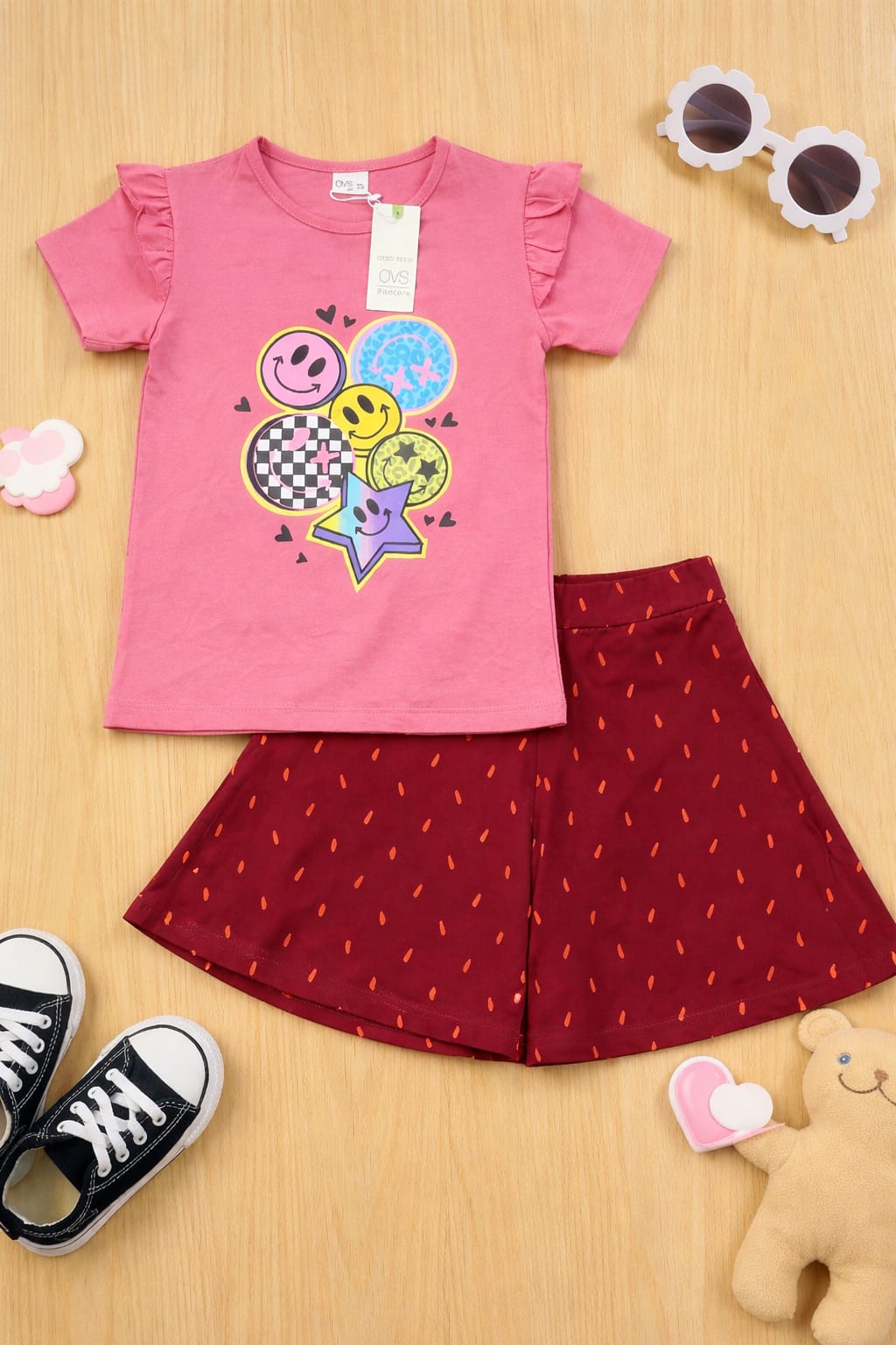 Pink &  Marron Skirt Set