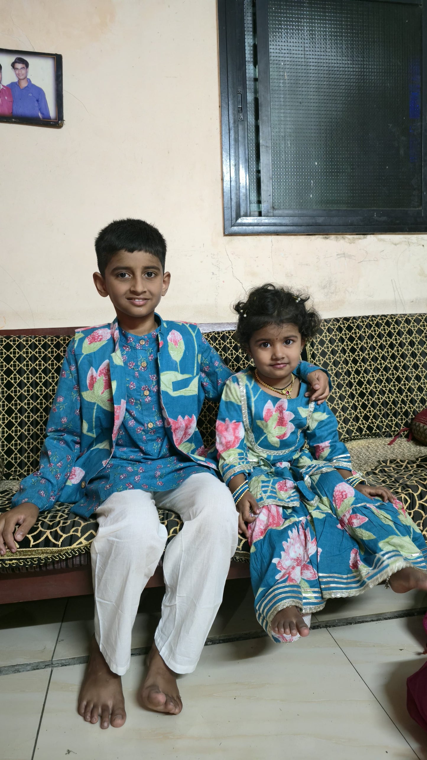 Blue Lotus Print Sharara Set