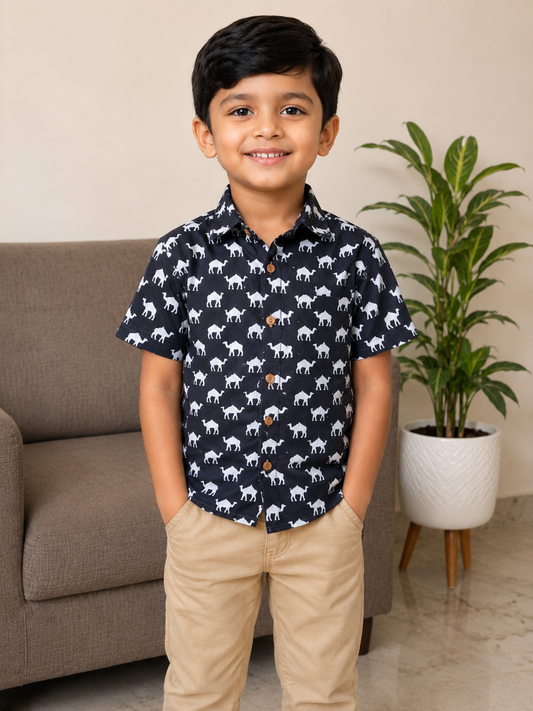 Black camel print shirt