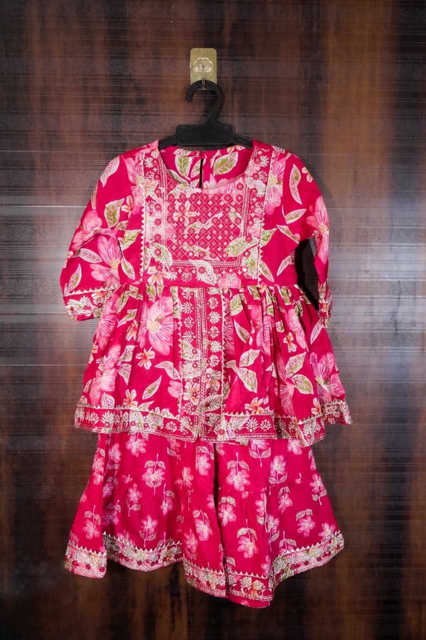 Red Embroidery work Sharara Dress
