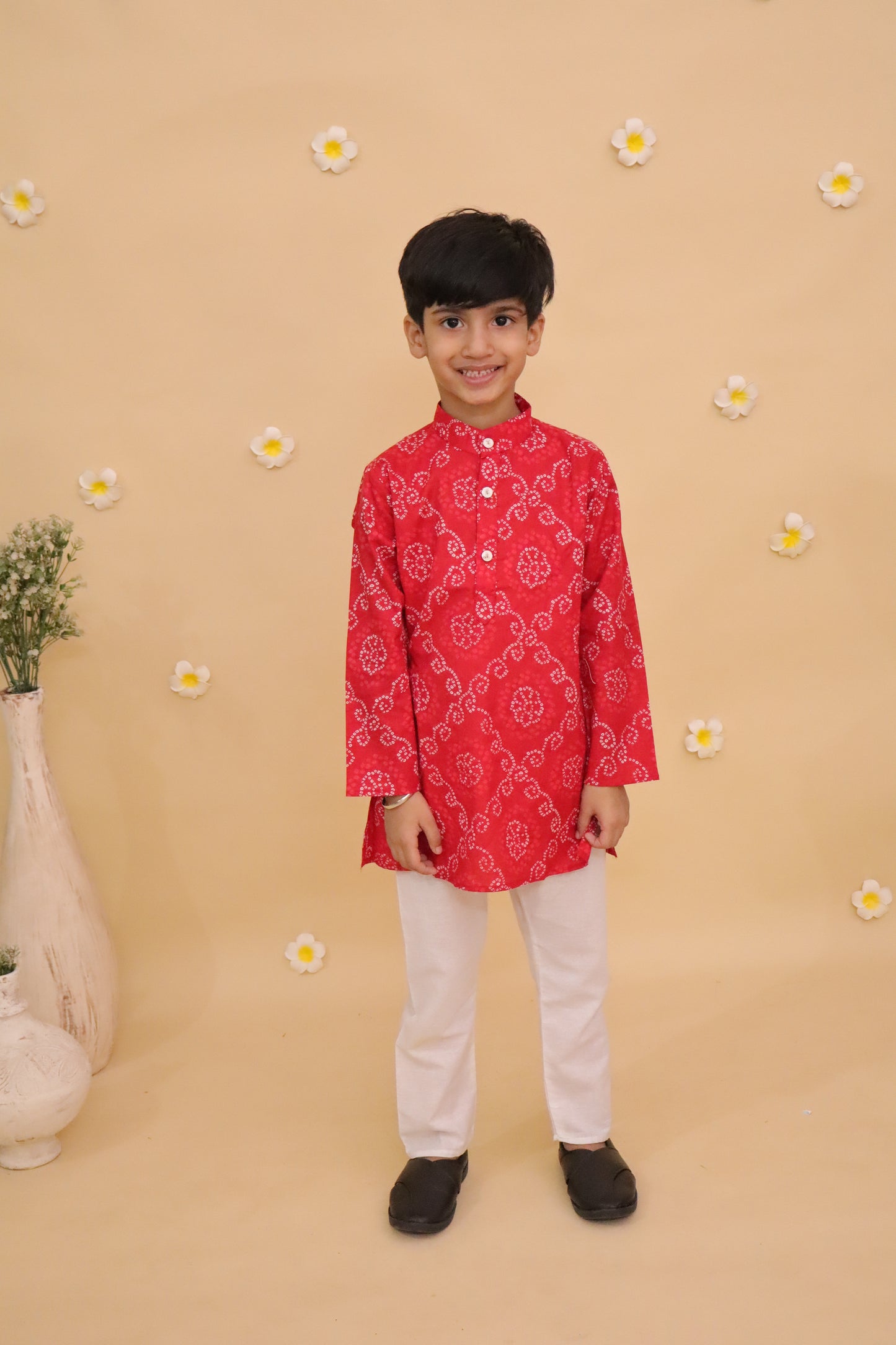 Red Bandhani Kurta Payjama Set