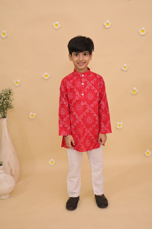 Red Bandhani Kurta Payjama Set