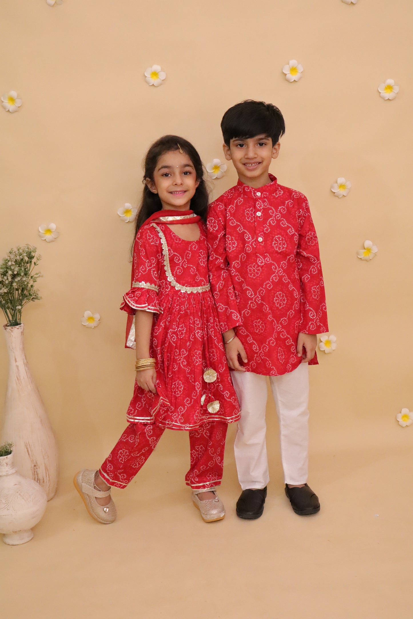 Red Bandhani Kurta Payjama Set