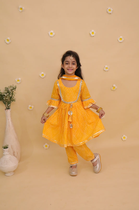 Yellow Bandhani Anarakali Dress
