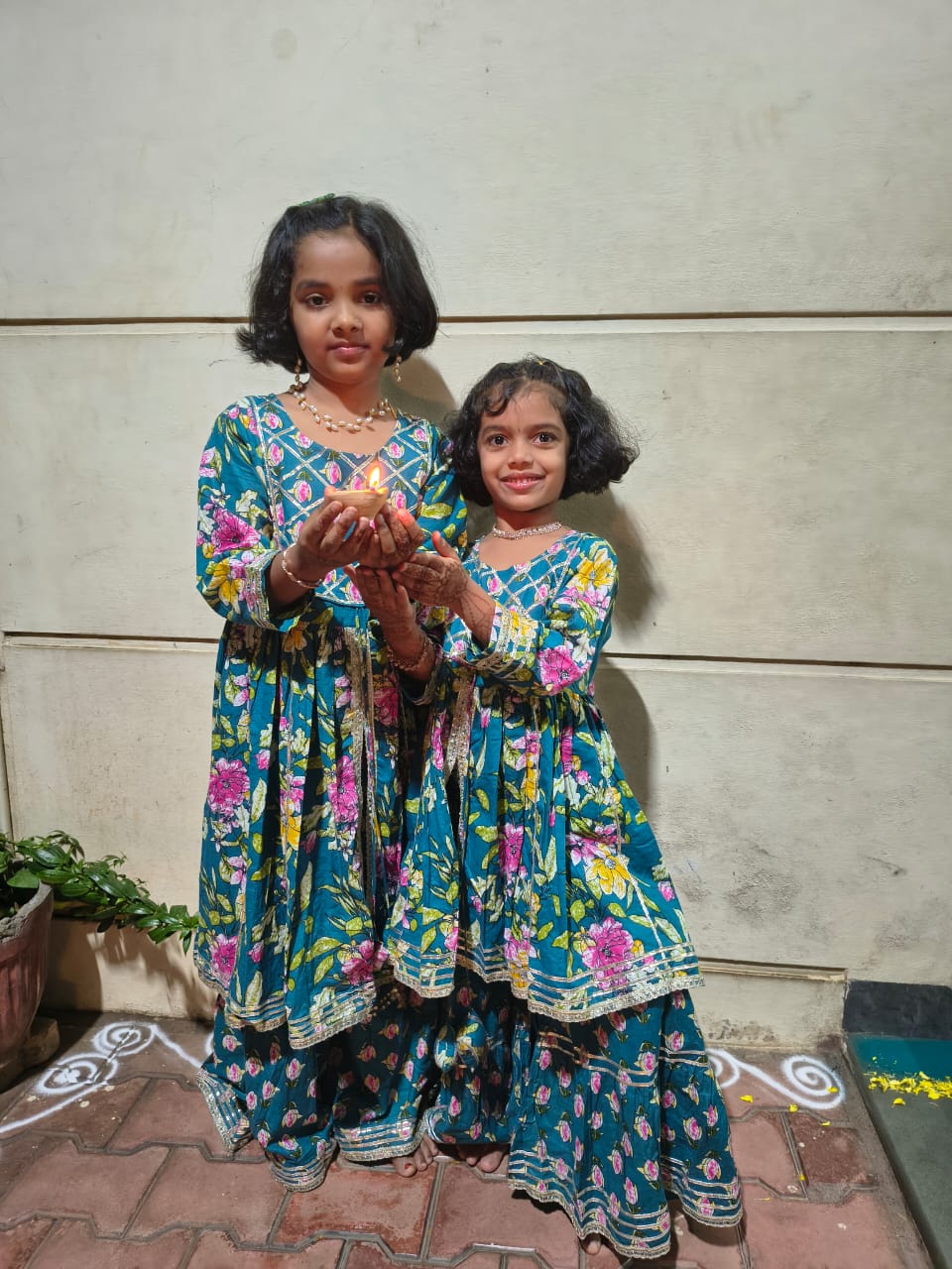 Blue Flower Print Sharara Set
