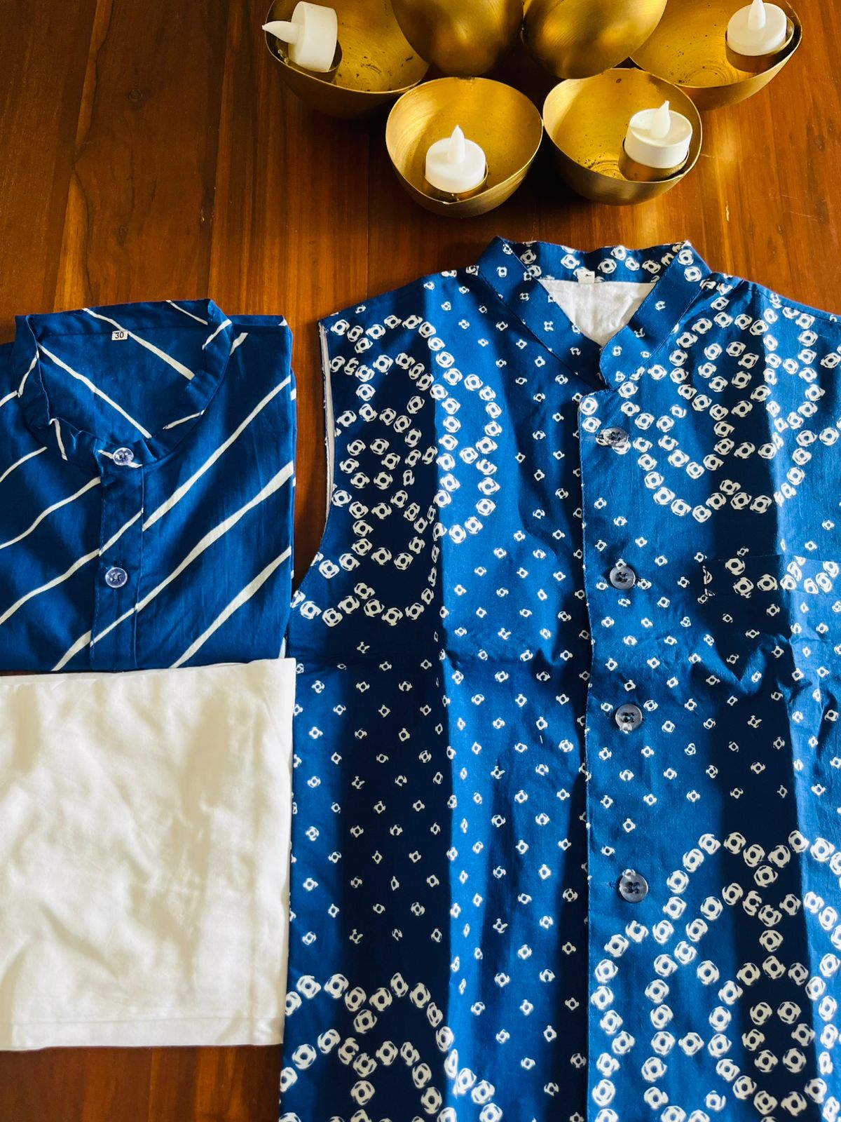 Blue Lehariya and Bandhani Boys Set