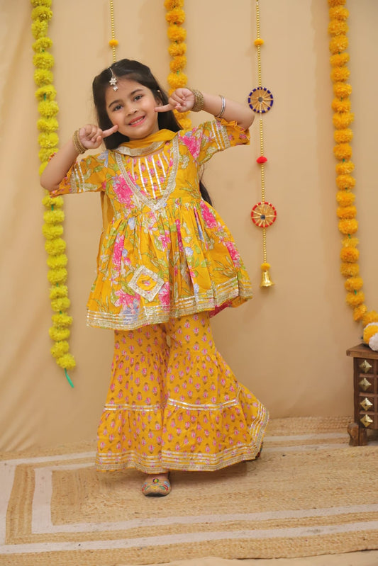 Mustard yellow sharara dress