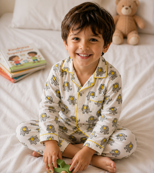 Elephant Print Offwhite Nightsuit