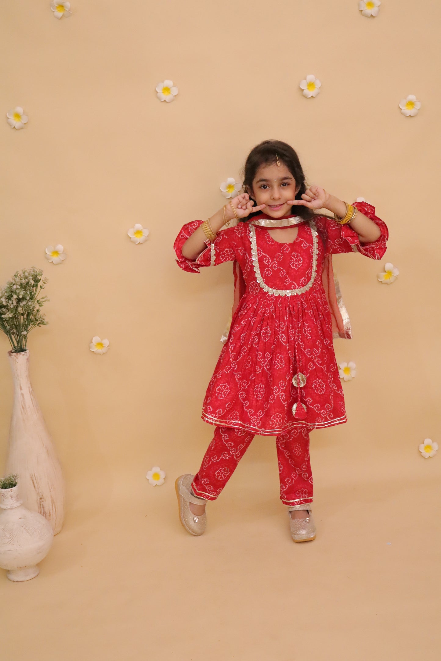 Red Bandhani anarkali set