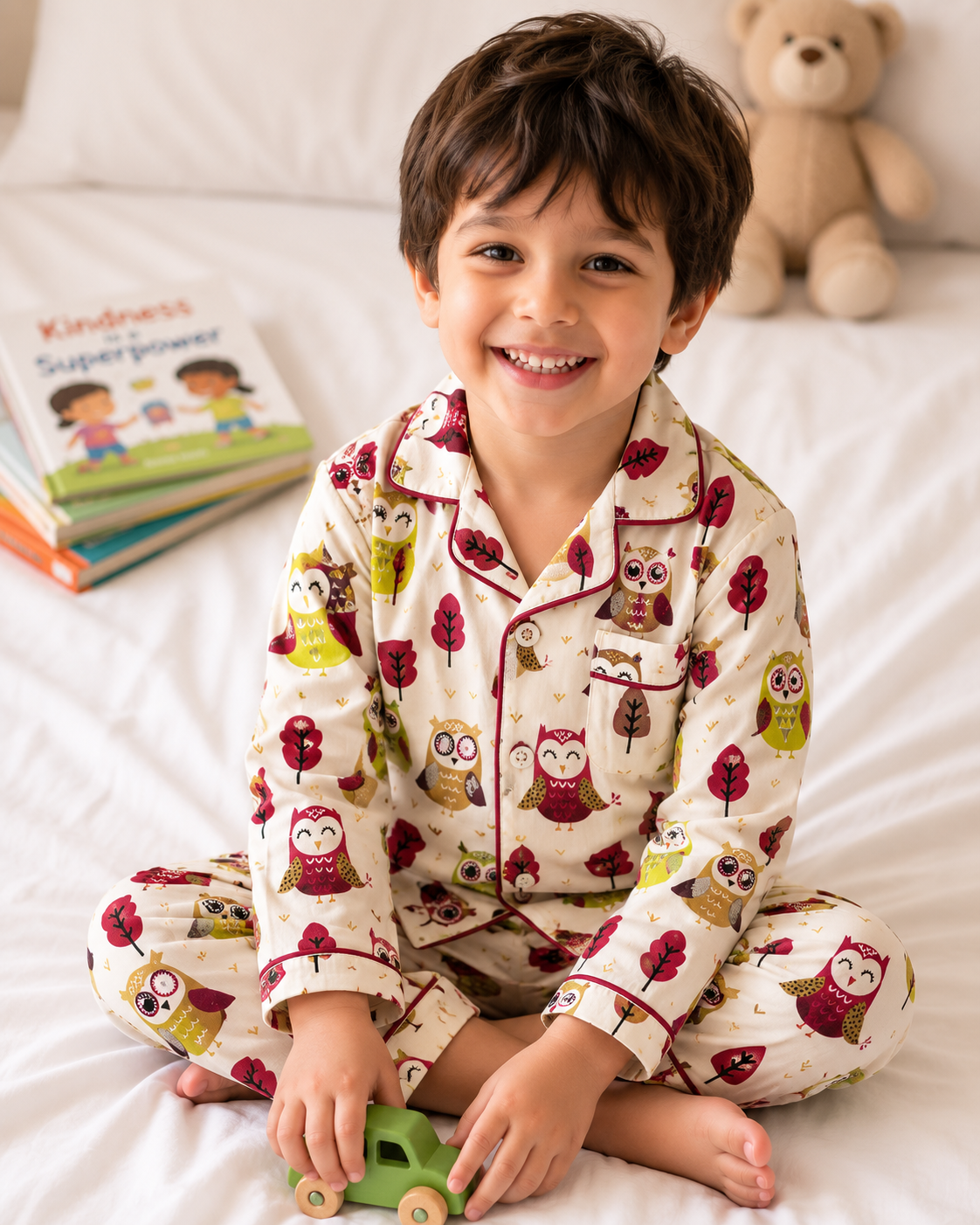 Owl Print Offwhite Nightsuit