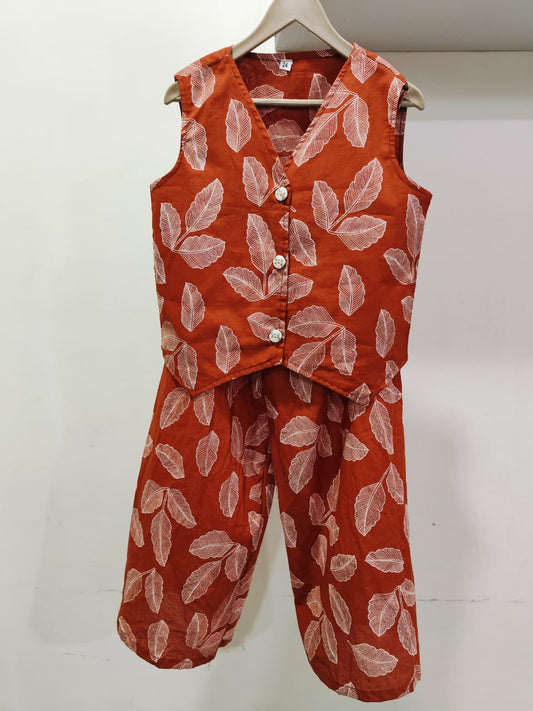 Rust Color vest coat Coordset