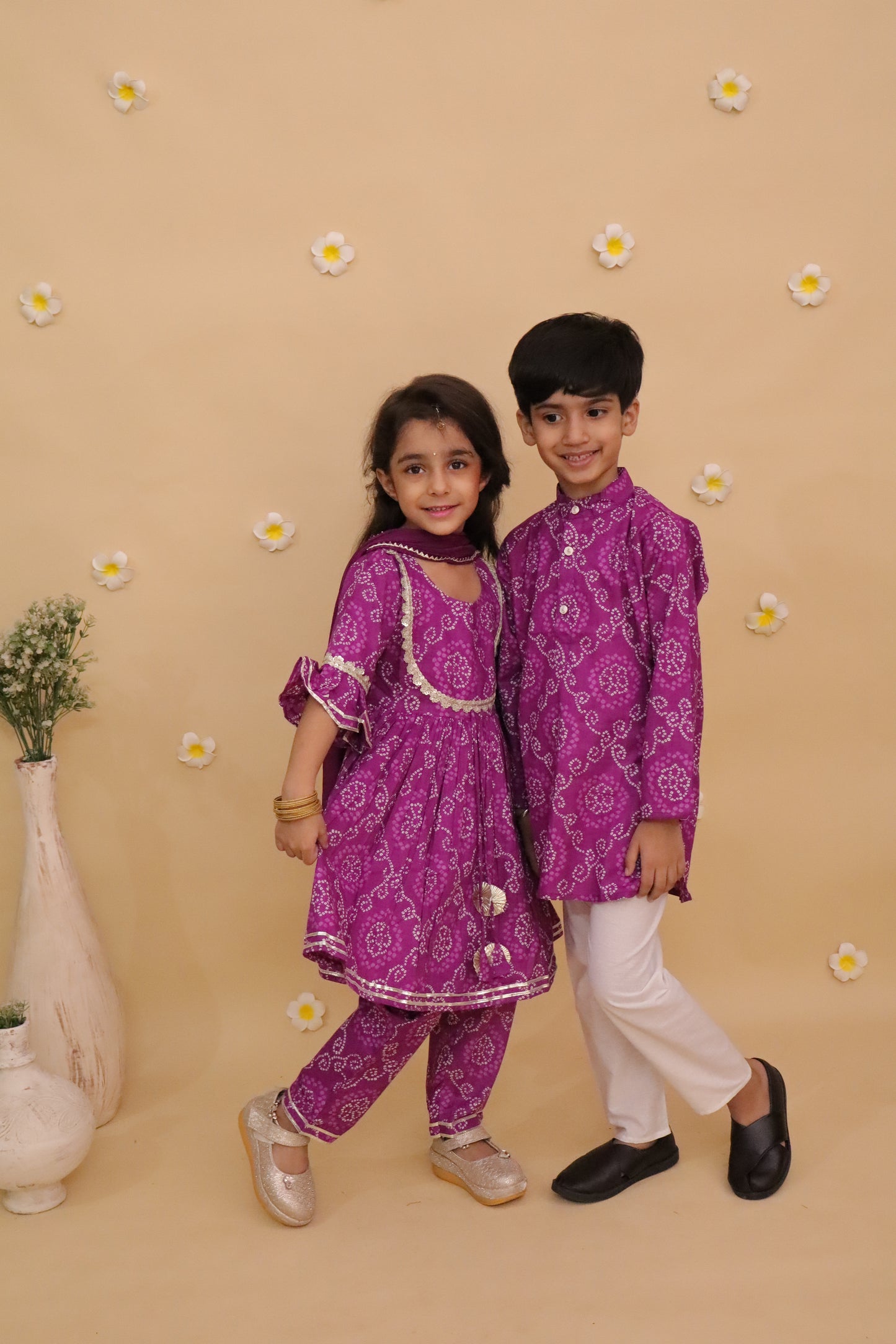 Purple Bandhani Kurta Set