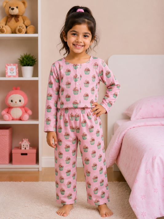 Pink Ice Cream Print Night Suit