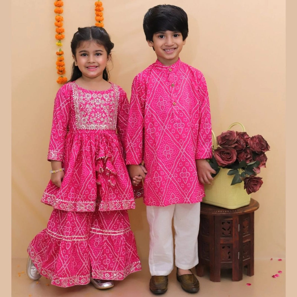 Pink Bandhani Girl Sharara Set