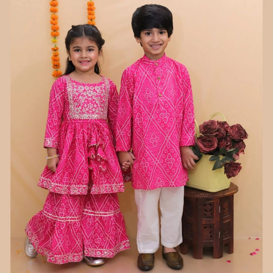 Pink Bandhani Girl Sharara Set